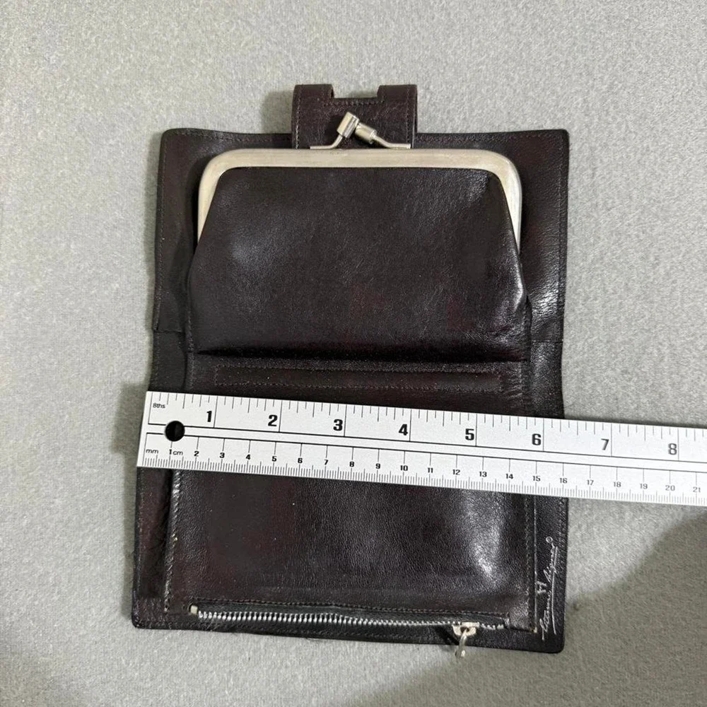 Vtg 70s Etienne Aigner Oxblood Brown Leather Wallet Kiss Lock Coin Purse Mirror